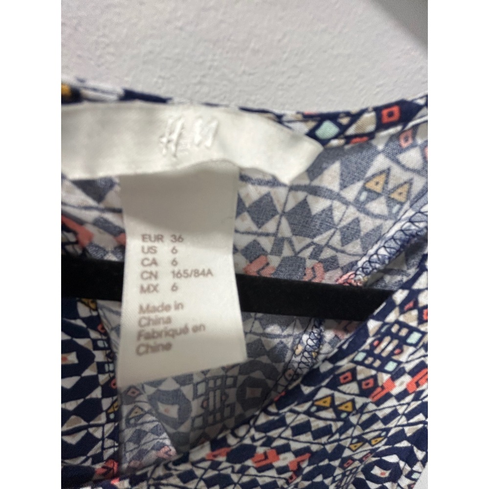 HM Sleeveless Geometric Tribal Print Shift Mini Dress Navy Orange Size 6 - Picture 2 of 9